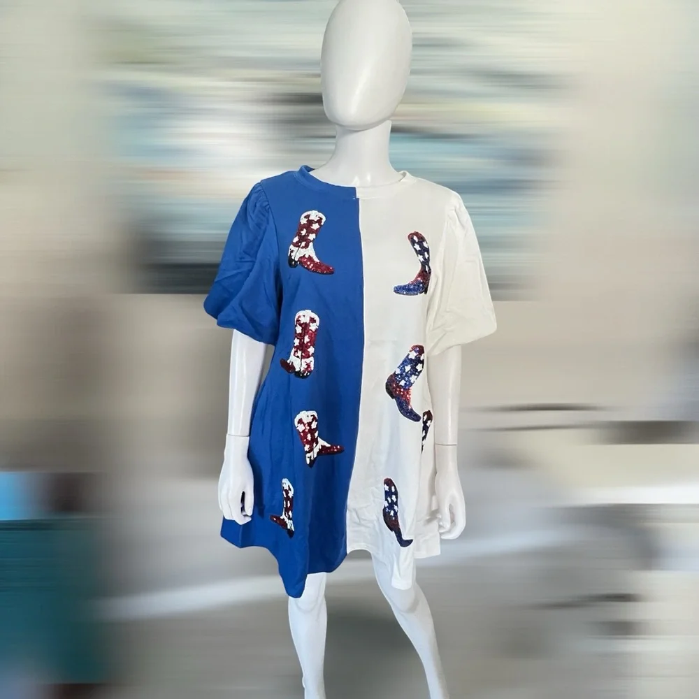 PEACH LOVE CALIFORNIA puff sleeve French terry dress S M L - Picture 6 of 9